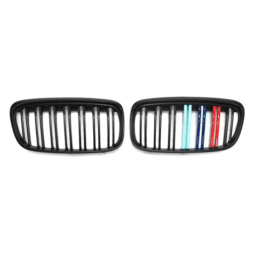 Double Slats+Matte Black+3color Front Grille for BMW F45 F46 (M-Style), ABS